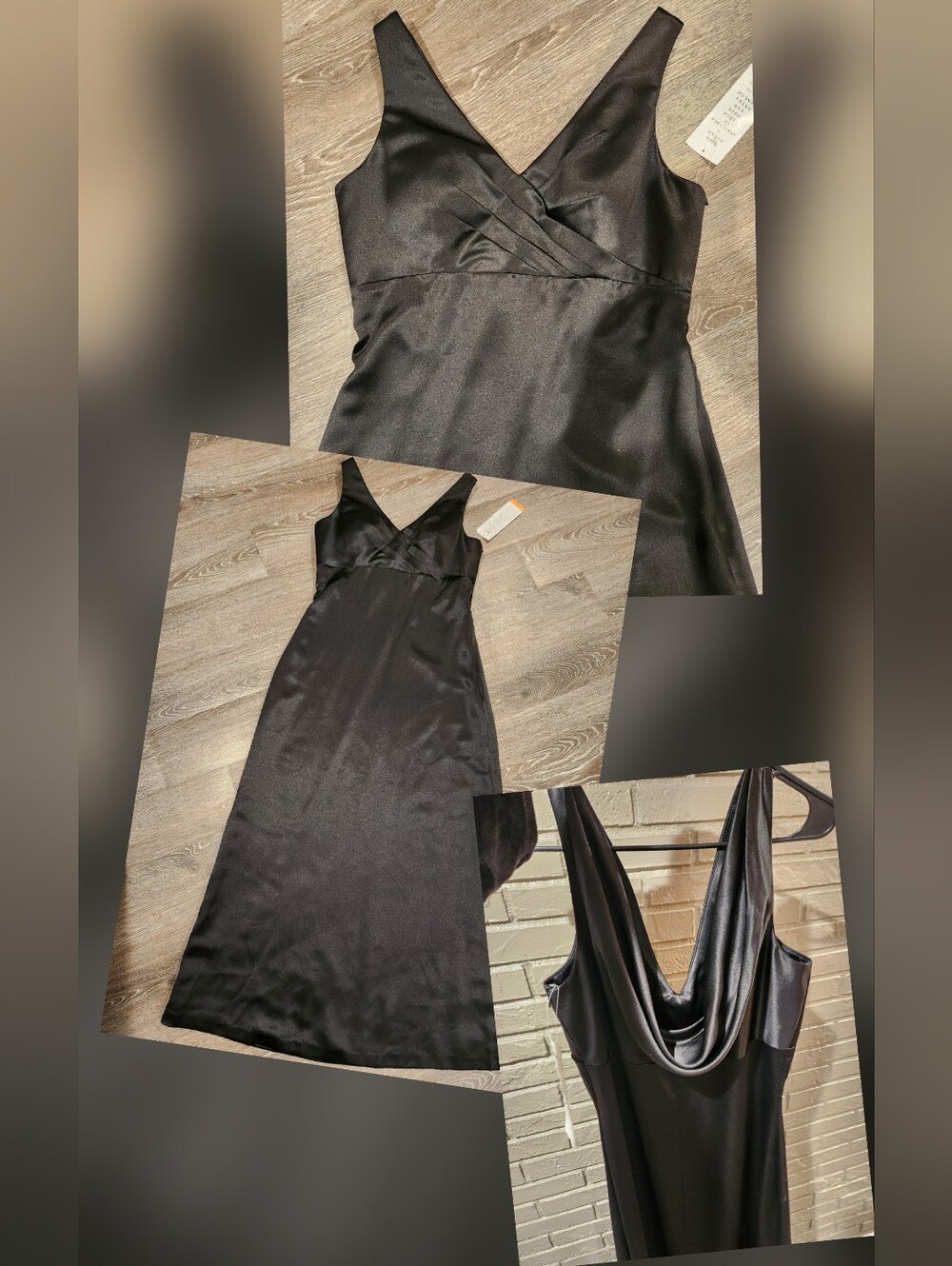 NWT Black Satin V-Neck Slip Dress Bill Levkoff